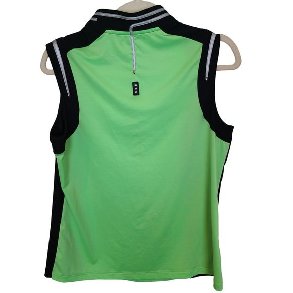 Jamie Saddock Womens M Green Black Sleeveless Quarter Zip Golf Polo Shirt - Picture 6 of 6